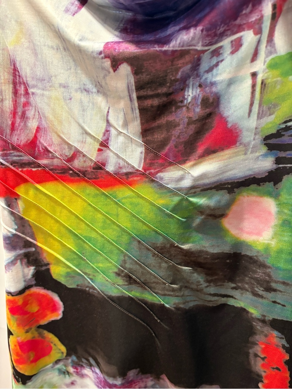 Dolcezza Abstract Art Print Sleeveless Dress Cowl Neck Pintuck Detail, Size S - Picture 5 of 5